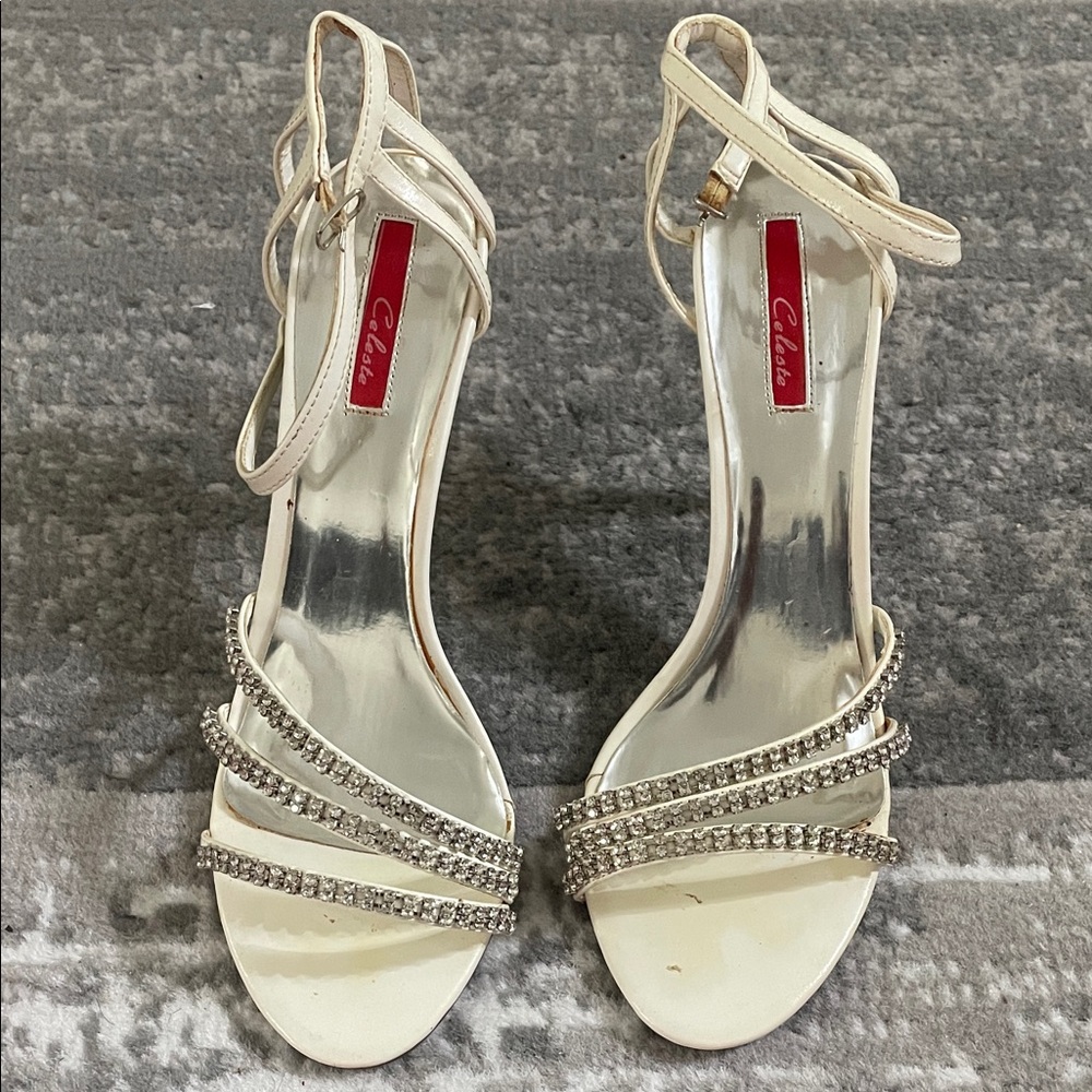 Ivory Rhinestone Strappy Heeled Sandals